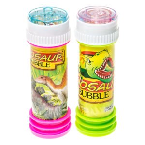 Twee dinosaur bellenblaas flesjes roze en groen kinderspeelgoed set