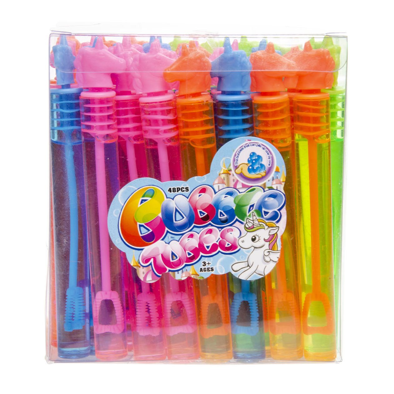 bellenblaas-eenhoorn-verpakking-48-stuks Verpakking Bellenblaas Eenhoorn set van 48 kleurrijke tubes