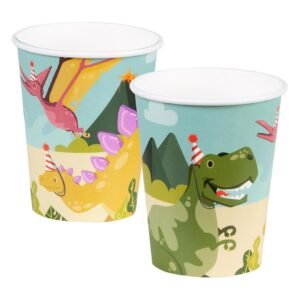 papieren bekers met vrolijke dinosaurus print voor kinderfeest Papieren Bekers Dino Party