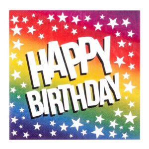Close-up regenboog Happy Birthday servet met witte sterren feestdecoratie Papieren Servetten Happy Birthday