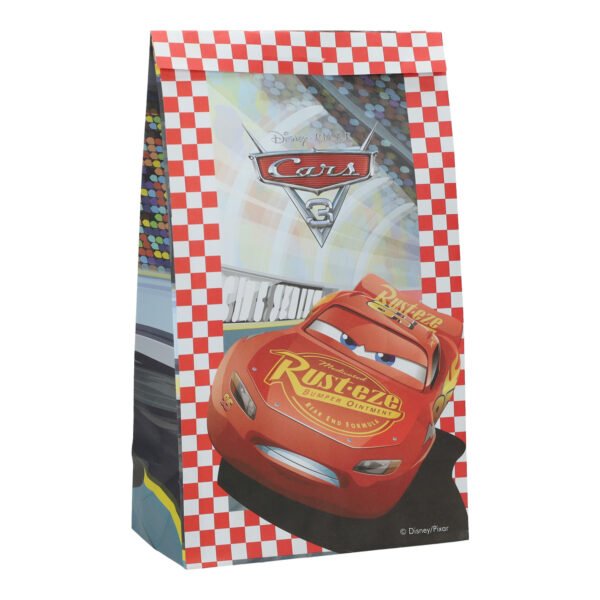 Disney Cars 3 uitdeelzakjes 4st. met Lightning McQueen raceauto en rood wit geblokte rand