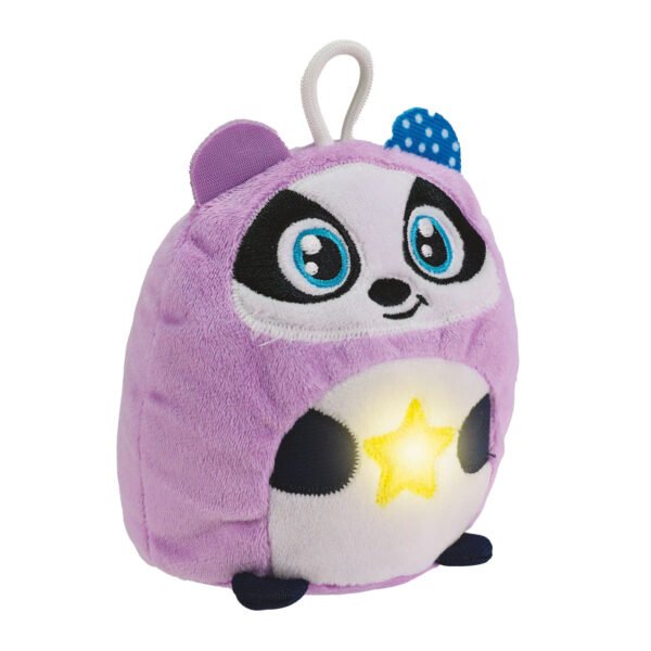 Pluche paarse baby panda knuffel met lichtgevende ster op buik Clementoni Baby Twinkle Twinkle Kleine Panda Paars Knuffel Nachtlamp