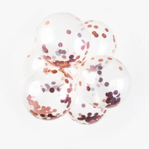 Set transparante ballonnen gevuld met rosé goud confetti