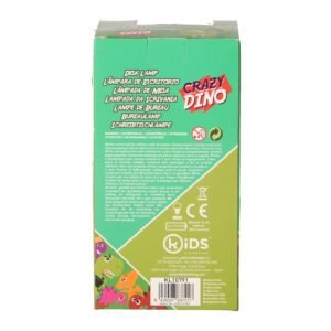 Achterzijde verpakking Crazy Dino bureau lamp met productinformatie