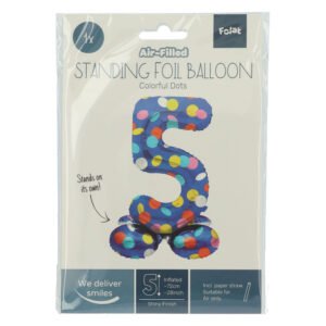productverpakking air filled standing foil balloon cijfer 5 colorful dots