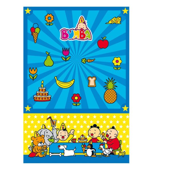 Bumba kinderfeest illustratie met fruit, bloemen en dieren aan tafel Bumba Tafelkleed