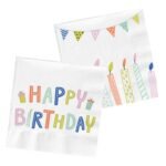 Kleurrijke happy birthday servetten met kaarsen print en feestelijke tekst Papieren Servetten Eco Party