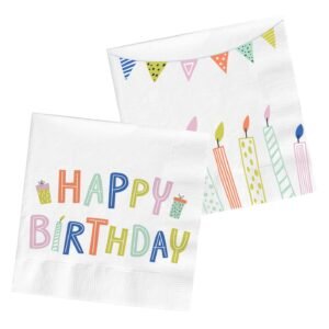 Kleurrijke happy birthday servetten met kaarsen print en feestelijke tekst Papieren Servetten Eco Party