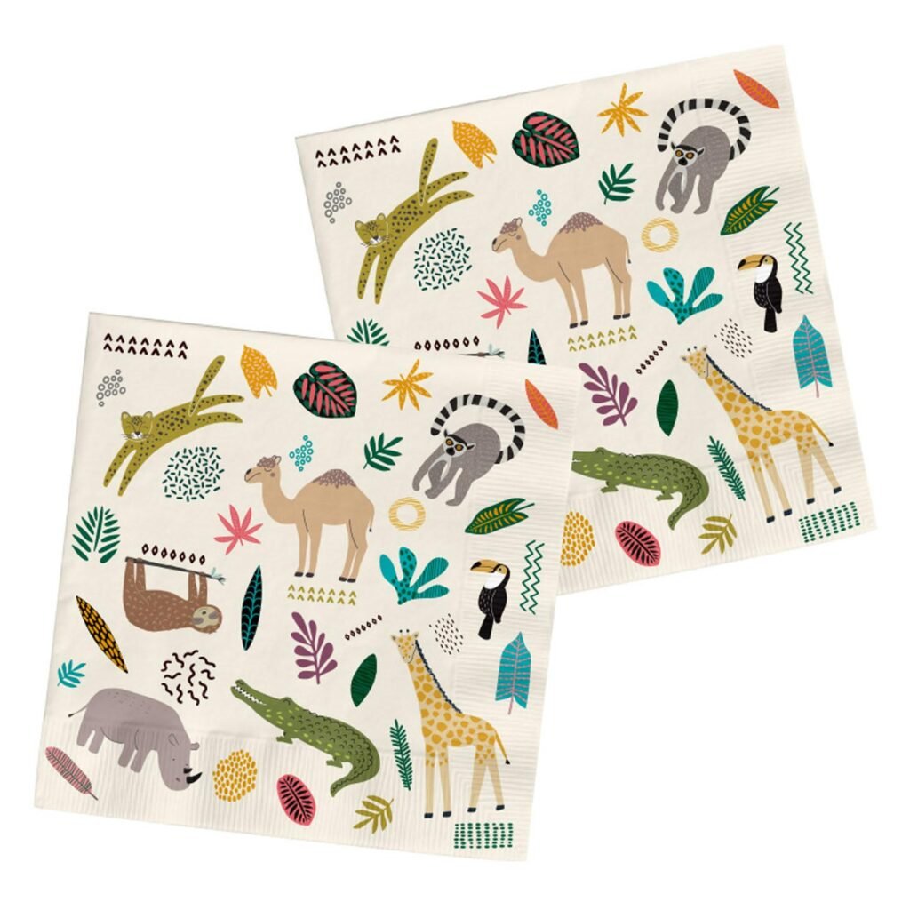 jungle dieren servetten camel giraf toekan print Servetten Wilde Dieren 20st