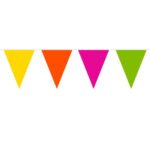 Kleurrijke driehoekige feestvlaggetjes in geel oranje roze en groen op witte achtergrond Vlaggenlijn Kleuren 10m
