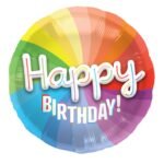 Ronde regenboog folie ballon met Happy Birthday tekst feestelijk 3D folieballon happy birthday
