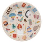 Sint en Pieten papieren feestbordje met cadeautjes en illustraties Borden Sint en Pieten