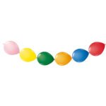 Slinger met gekleurde ballonnen in roze, geel, groen, oranje, blauw en rood op witte achtergrond Gekleurde Knoopballonnen