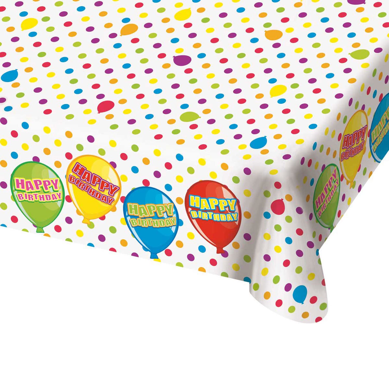 folat-bv-verjaardag-tafelkleed-confetti-happy-birthday-ballon Kleurrijk verjaardag tafelkleed met confetti stippen en Happy Birthday ballonnen Tafelkleed Happy Birthday