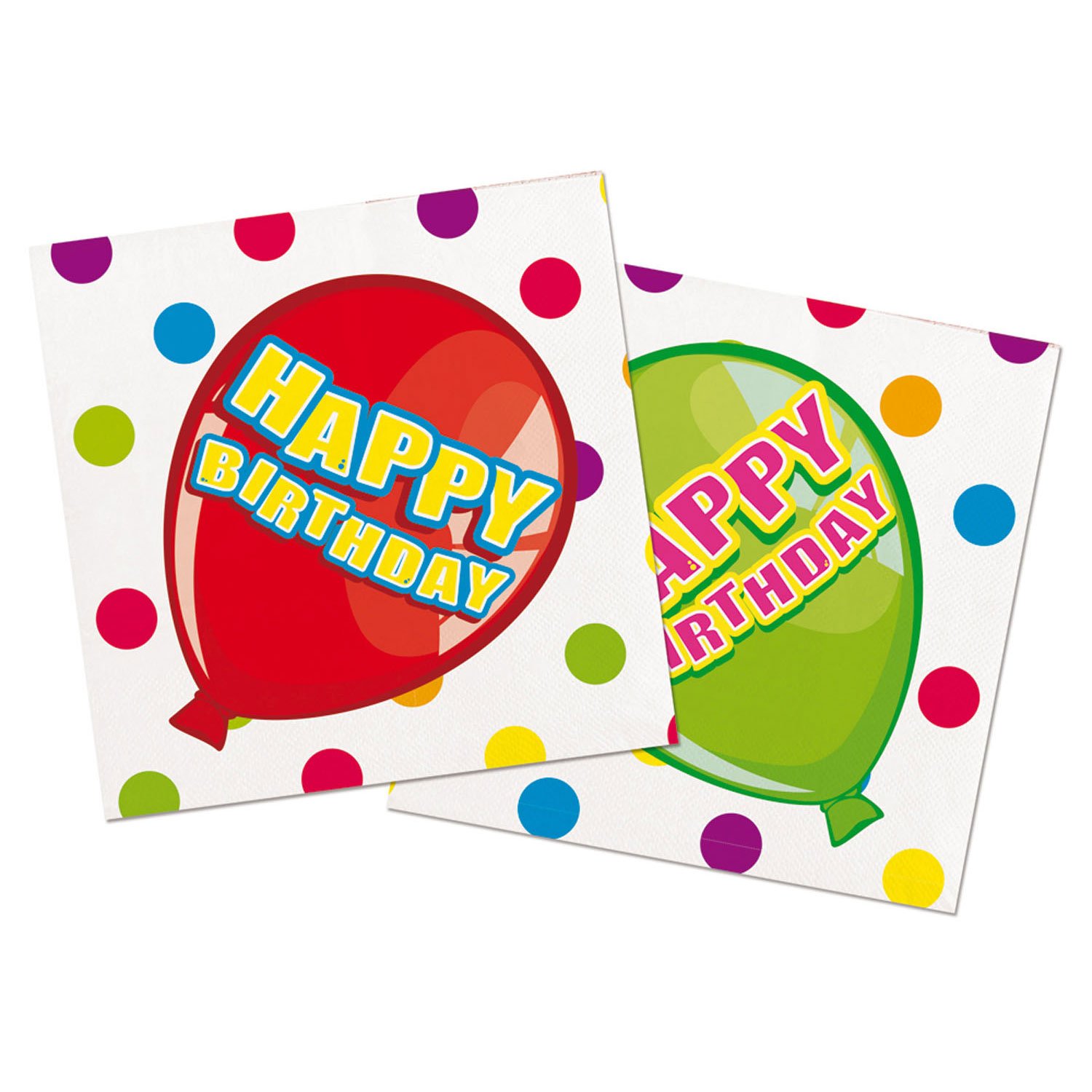 folat-bv-verjaardagskaarten-happy-birthday-ballon-gekleurde-stippen Vrolijke verjaardagskaarten met gekleurde stippen en ballonnen met Happy Birthday tekst Servetten Happy Birthday