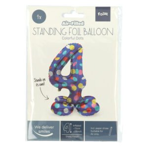 verpakking staande folie ballon cijfer 4 kleurrijke stippen