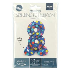 Verpakking staande cijfer 8 folie ballon kleurrijke dots