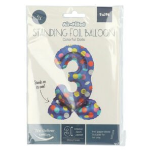 verpakking staande folie ballon cijfer 3 met kleurrijke stippen feestdecoratie