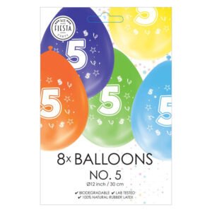 Verpakking set van 8 ballonnen met nummer 5 in verschillende kleuren Ballonnen 2-zijdig Geprint Cijfer 5