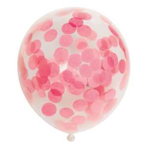 doorzichtige ballon gevuld met babyroze confetti close-up