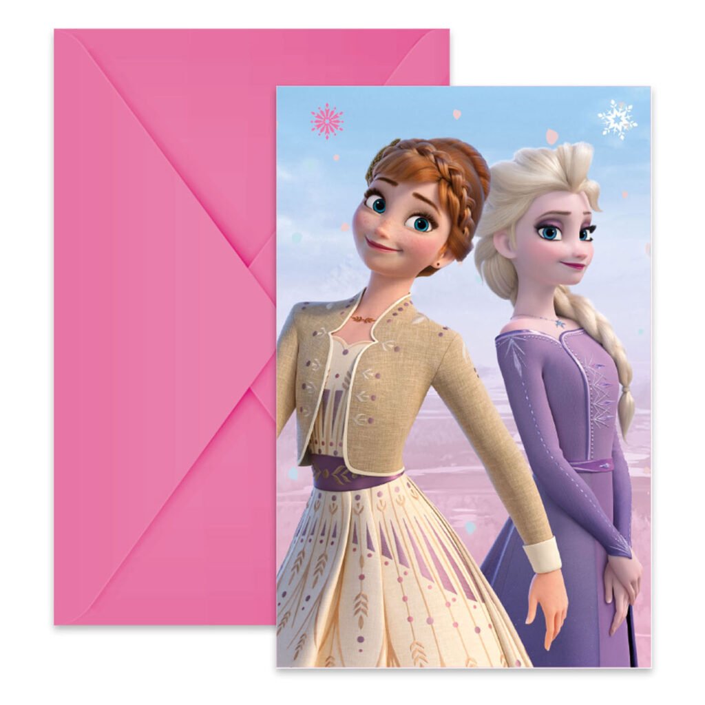 Kerstkaart met Elsa en Anna uit Frozen voor een roze envelop Uitnodigingen en Enveloppen FSC Frozen 2 Wind Spirit