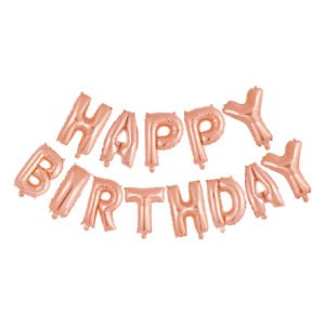 rosé goud happy birthday folie letterballonnen slinger Folieballon Happy Birthday Rose Goud