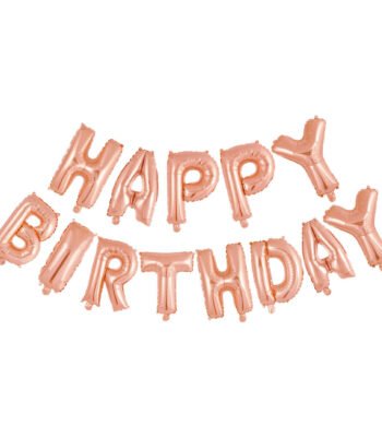 rosé goud happy birthday folie letterballonnen slinger Folieballon Happy Birthday Rose Goud