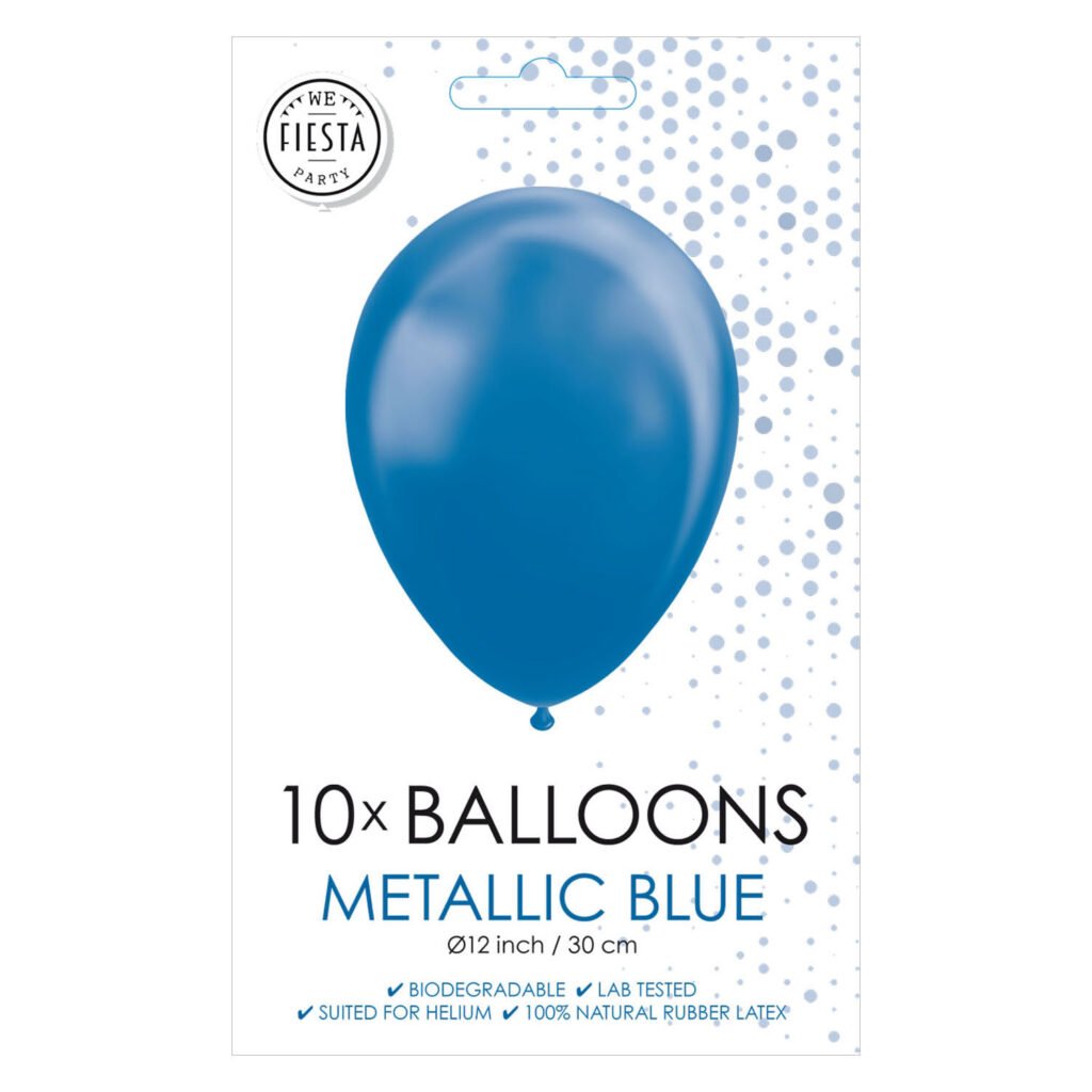 Verpakking met 10 metallic blauwe ballonnen van natuurlijk latex Ballonnen Metallic Blauw 30cm