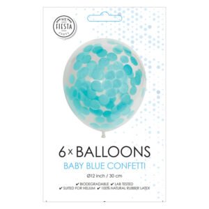 verpakking set babyblauwe confetti ballonnen 6 stuks Confettiballonnen Papieren Confetti Baby Blauw 30cm