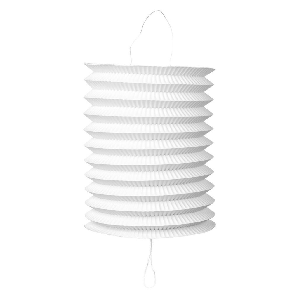 Witte geplooide papieren lampion met trekkoord in minimalistisch design Papieren Lantaarn Wit