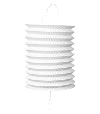 Witte geplooide papieren lampion met trekkoord in minimalistisch design Papieren Lantaarn Wit