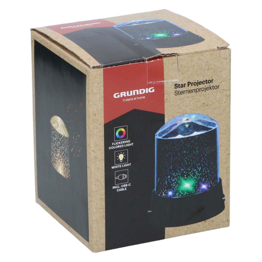 Grundig sterrenprojector in kartonnen verpakking met gekleurde lichtprojectie Grundig Sterrenprojector Lamp met USB-C