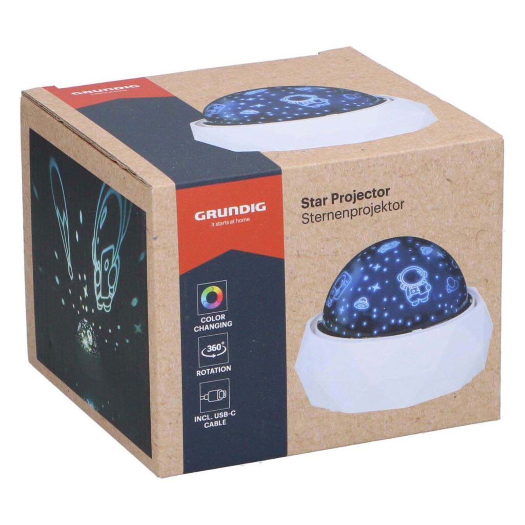 Grundig sterrenprojector verpakking met color changing en 360 graden rotatie functie Grundig Sterrenprojector Astronaut Rond met USB-C