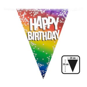 Driehoekige happy birthday vlag vlaggenlijn regenboog kleuren met afmetingen