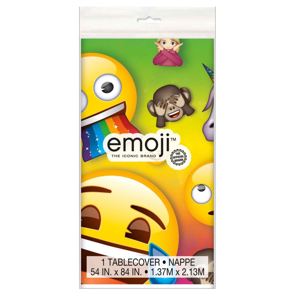 emoji tafelkleed met vrolijke smileys en regenboog op groene achtergrond Emoji Tafelkleed