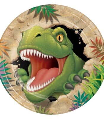 Groene T-rex dinosaurus breekt door ei met open bek en scherpe tanden Dino Bordjes