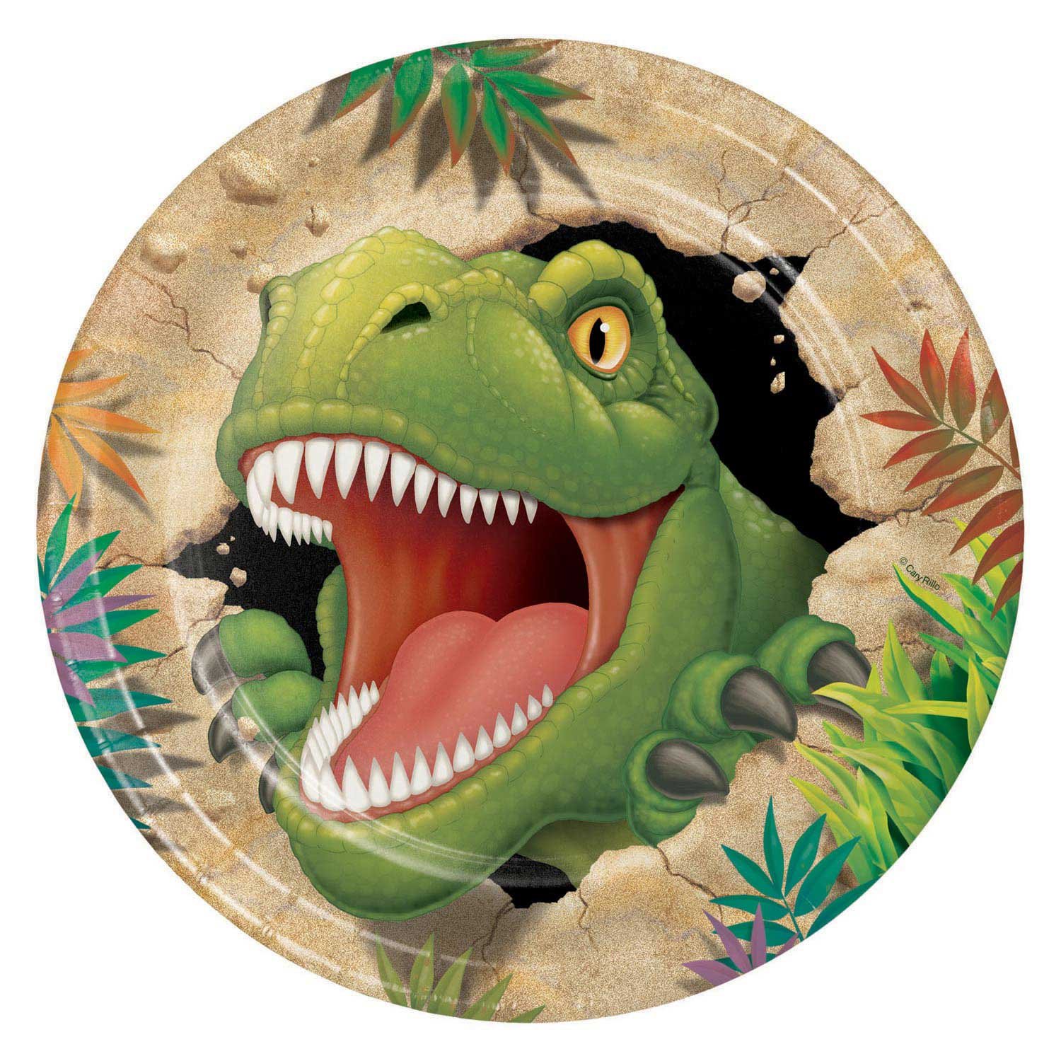 haza-witbaard-groene-trex-dinosaurus-breekt-door-ei-open-bek Groene T-rex dinosaurus breekt door ei met open bek en scherpe tanden Dino Bordjes