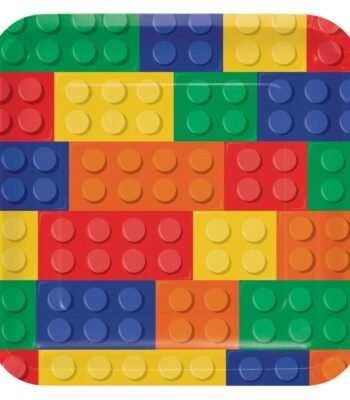 Kleurrijke bouwstenen patroon op rechthoekig bord met rode gele blauwe en groene blokken Bouwblokjes Bordjes