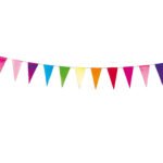 Kleurrijke driehoekige vlaggetjes slinger op witte achtergrond Vlaggenlijn Wimpel 10m