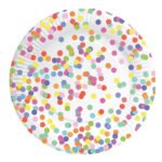 Wit papieren feestbord met kleurrijke confetti stippen patroon Borden Confetti