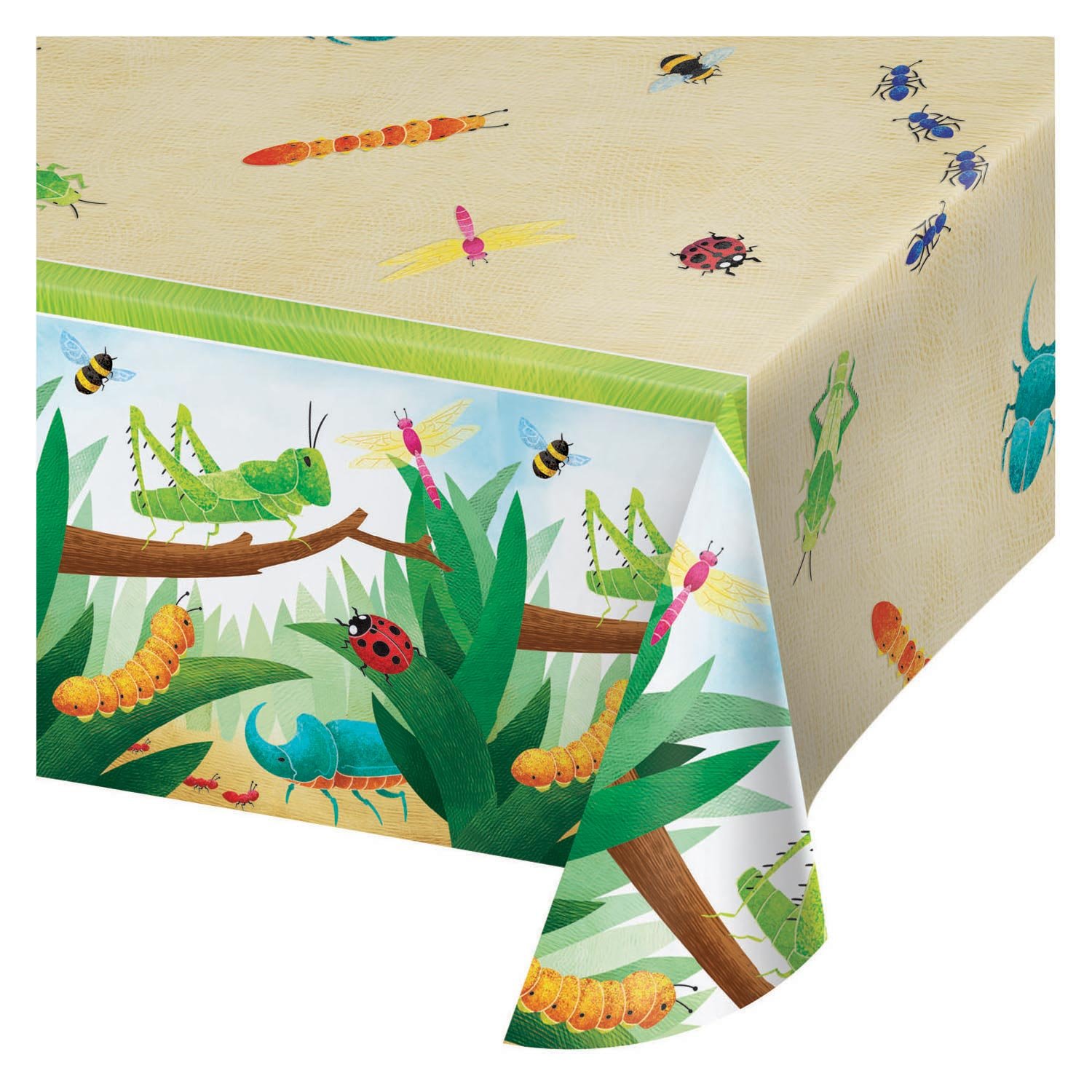 haza-witbaard-tafelkleed-jungle-insecten-illustratie-kleurrijk Kleurrijk tafelkleed met jungle insecten illustraties zoals sprinkhanen, lieveheersbeestjes en rupsen Insecten Tafelkleed
