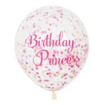 Transparante verjaardag ballon met roze en gouden confetti en tekst Birthday Princess Confettiballonnen Prinses