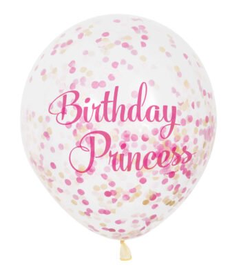 Transparante verjaardag ballon met roze en gouden confetti en tekst Birthday Princess Confettiballonnen Prinses
