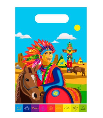 Afbeelding van illustratie Indianen Uitdeelzakjes set van 8 stuks