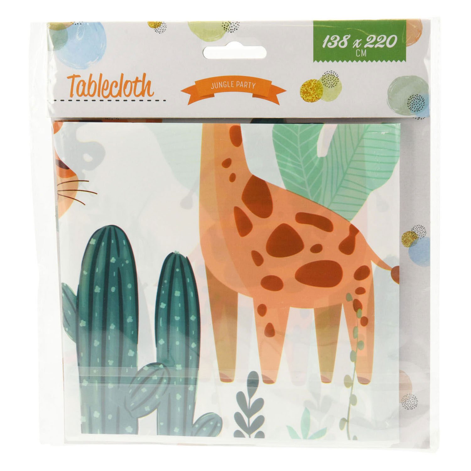 jungle-party-tafelkleed-verpakking-giraffe-138x220cm Verpakking jungle party tafelkleed met giraffe print formaat 138x220 cm Tafelkleed Jungle