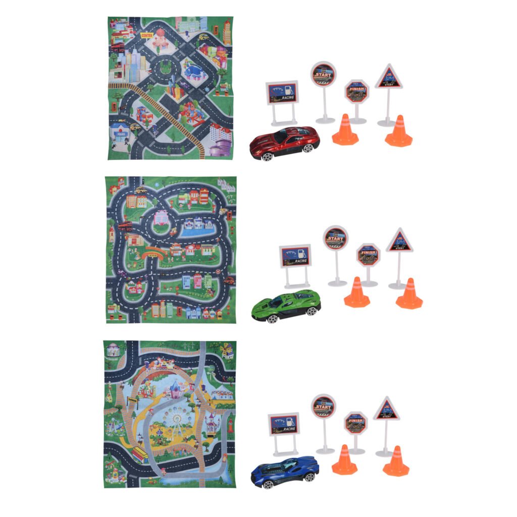 Kinder speelkleed set met speelgoed auto, verkeersborden en pionnen Auto Speelmat 79x70cm