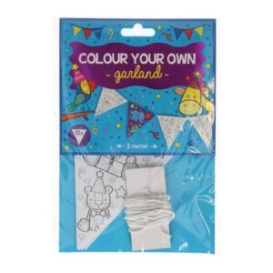 Creatieve Kleur Je Eigen Vlaggenlijn 3m set voor kinderfeestje met dieren figuren verpakking voorkant