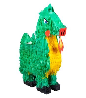 Piñata Draak Groen met vuur uit bek kleurrijk feestdecoratie