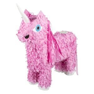 Piñata Eenhoorn Roze met hoorn en franjes close up
