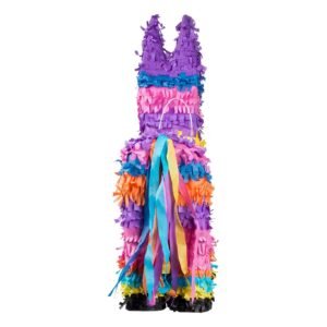 Kleurrijke ezel pinata achterkant met linten en franjes